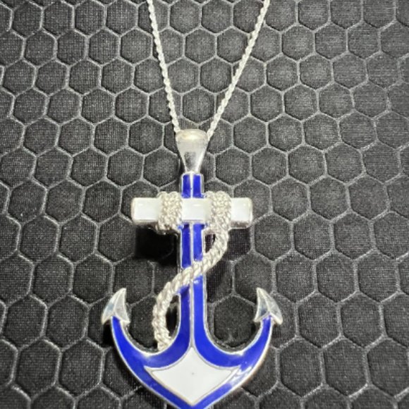 Venice By The Sea Jewelry Jewelry - Anchor Necklace Navy and Silver Made of Sterling Silver